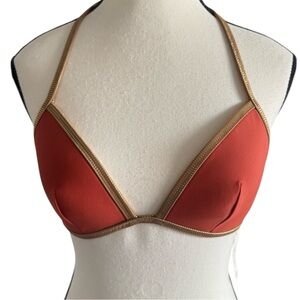 Aerie Burnt Orange Speckled Gold Triangle Bikini Top Small NWT Tie Neck & Back